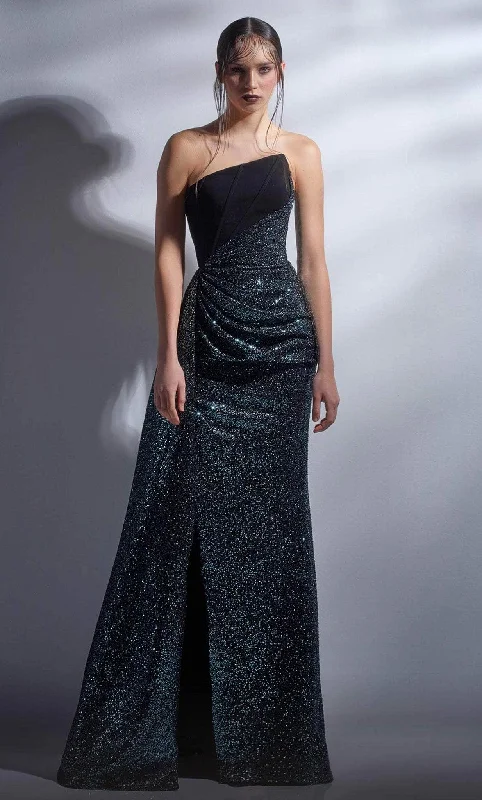 Limited Time Offer MNM Couture G1251 - Asymmetrical Glitter Evening Gown