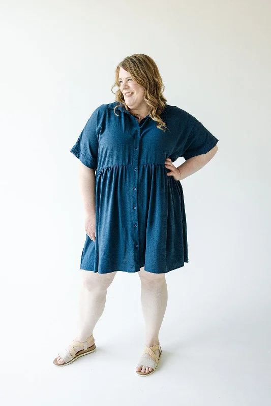Women's Travel Outfit Set TEXTURED CHIFFON BUTTON FRONT DRESS IN INK