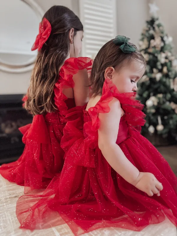 Seasonal Fashion Lotus Red Sparkle Girls Christmas Dress