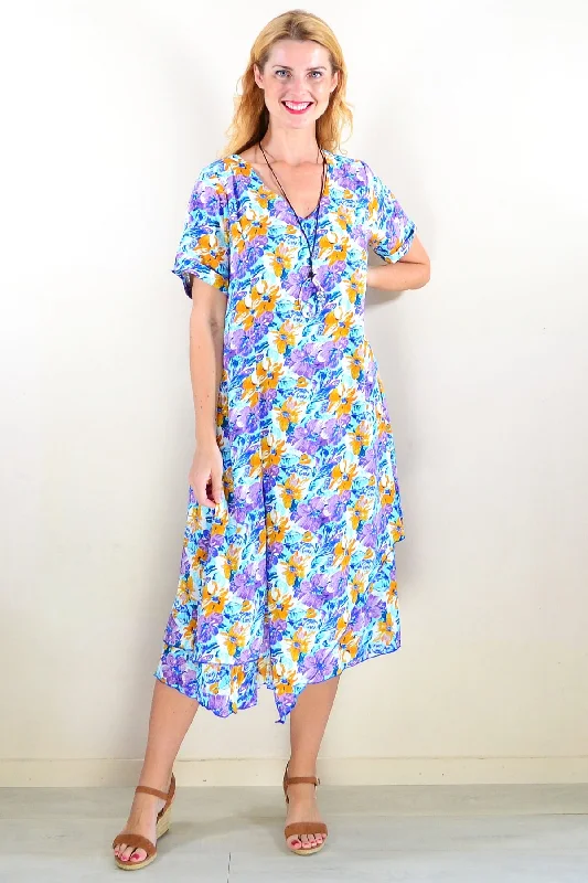 Exclusive Sale Purple Mustard Floral Tunic Dress