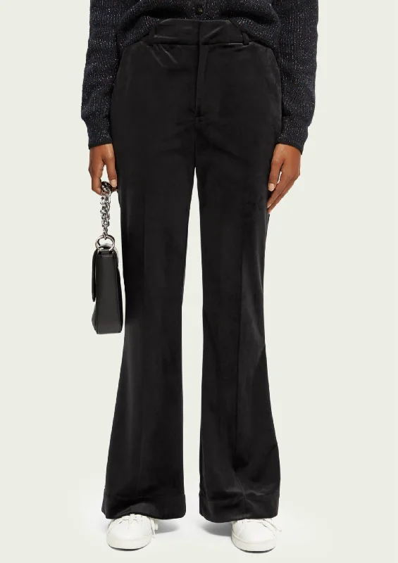 Crazy Price Slashing Velvet High-Rise Flared Trousers In Black