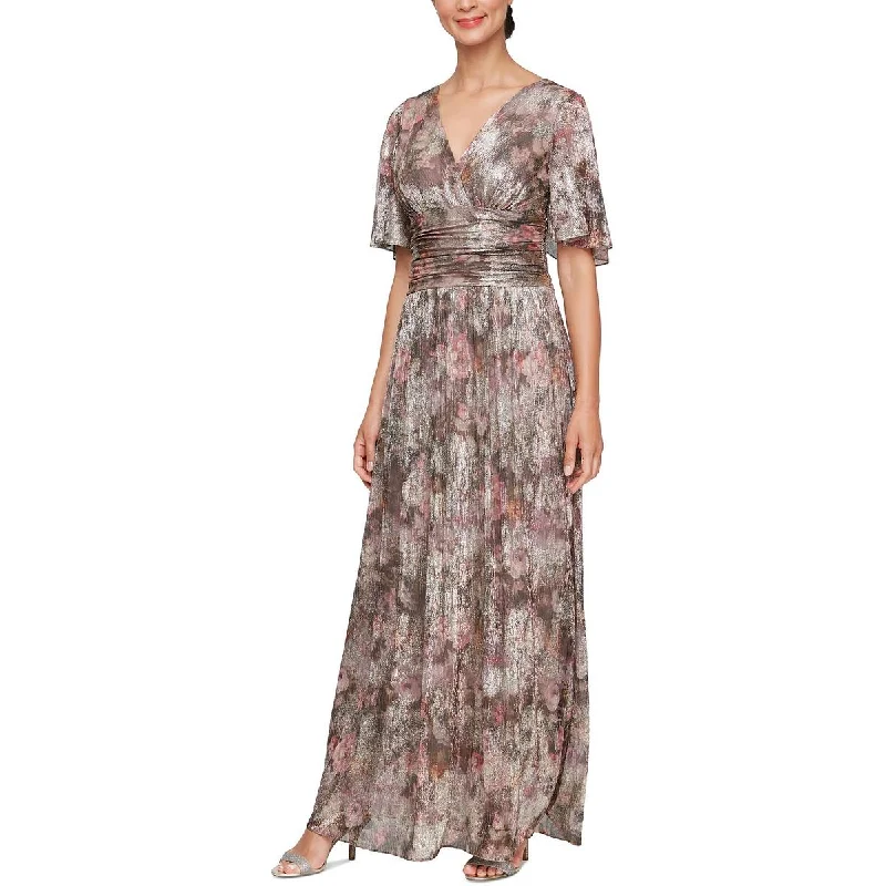 Holiday Glam SLNY Womens Petites Full Length Metallic Maxi Dress