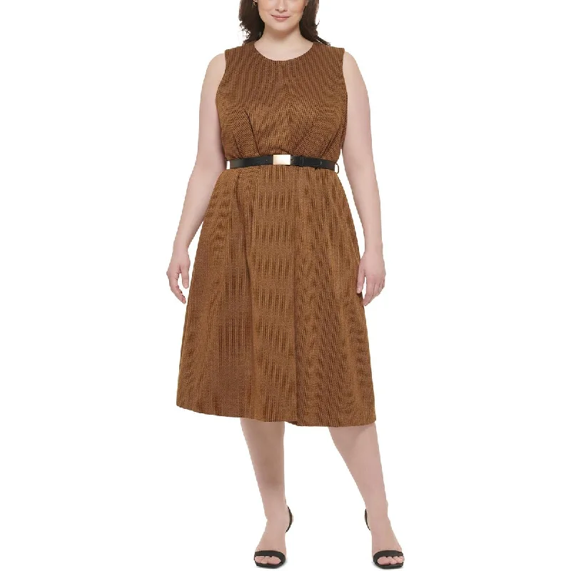 Limited Stock, Big Sale Calvin Klein Womens Plus Chevron Belted Midi Dress