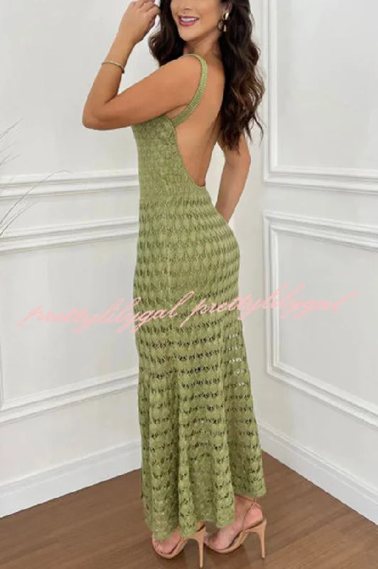 Evening Looks Copacabana Beach Knit Texture Backless Slit Stretch Maxi Dress