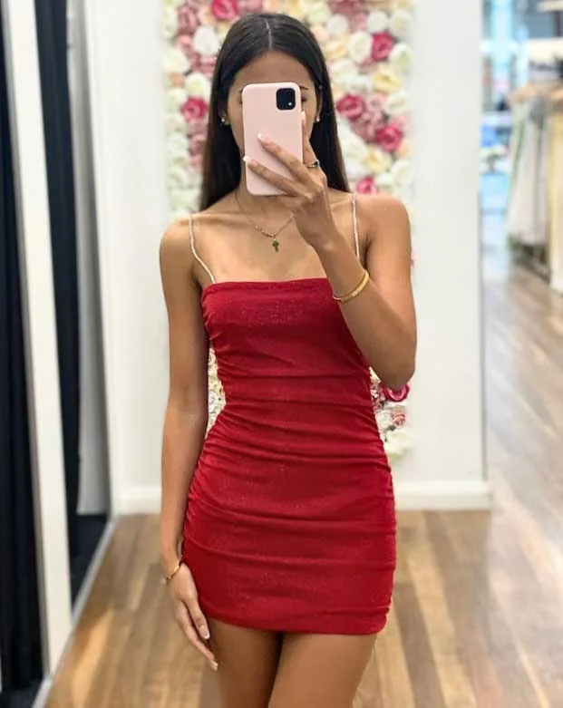 Trendy Street Style Clothing Maya Glitter Mini Dress - Red