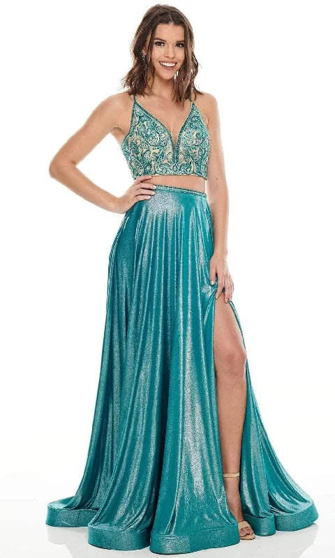 Style Your Wardrobe Rachel Allan Prom - 7209 Two Piece Beaded V-Neck Jersey A-Line Gown