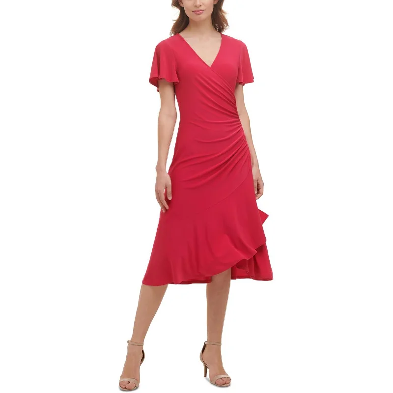 Modern Women’s Wardrobe Essentials Kensie Dresses Womens Gathered Surplice Midi Dress