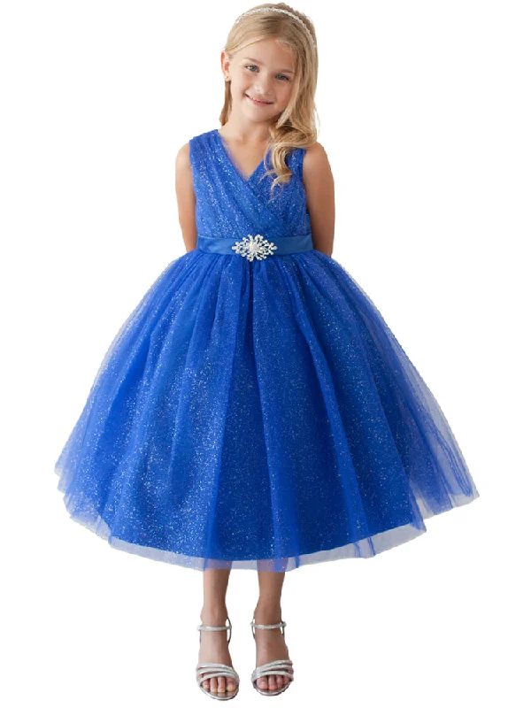 Trendy Attire For Her Little Girls Royal Blue Glitter Tulle Rhinestone Brooch Flower Girl Dress 2-6 Trendy Attire For Her Little Girls Royal Blue Glitter Tulle Rhinestone Brooch Flower Girl Dress 2-6