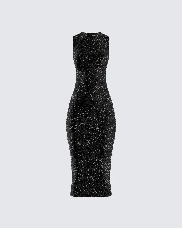 The Latest Fashion Trends Umbra Black Shimmer Midi Dress