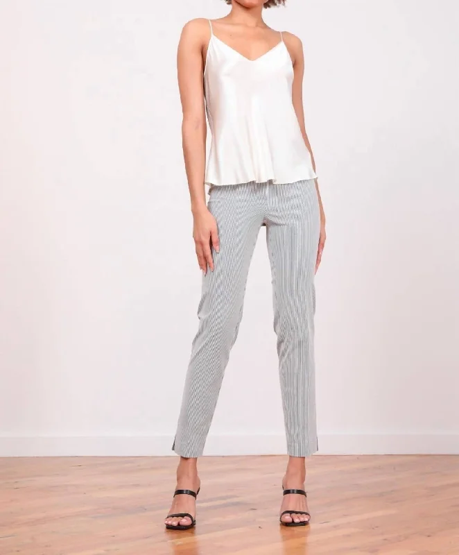 Season Offer Pars Seersucker Stripe Full-Length Dress Pant In Grey/white