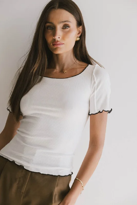 Additional Time-Limited Offers Carly Lettuce Edge Tee in Ivory