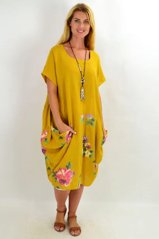 Wardrobe Refresh Mustard Hibiscus Floral Tunic Dress