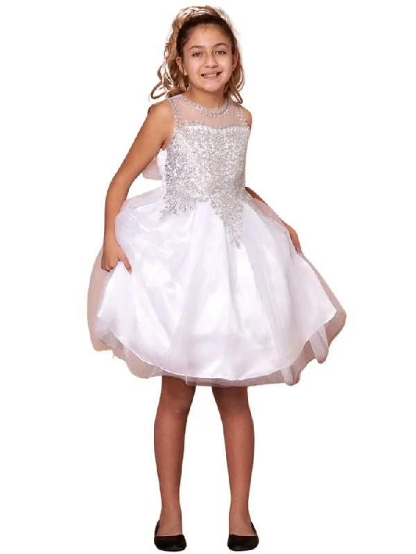 Fashion Forward Femininity Little Girls White Embroidered Illusion Neckline Flower Girl Dress 4-6 Fashion Forward Femininity Little Girls White Embroidered Illusion Neckline Flower Girl Dress 4-6