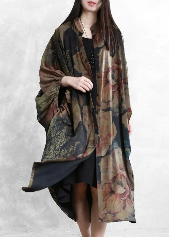 Vibrant Femme Fashion Women floral Robes stand collar Batwing Sleeve Kaftan summer Dress