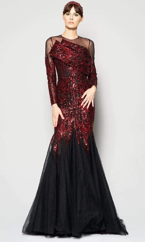 Fashionable Tops for Women MNM Couture - N0411 Illusion Sequined Trumpet Gown