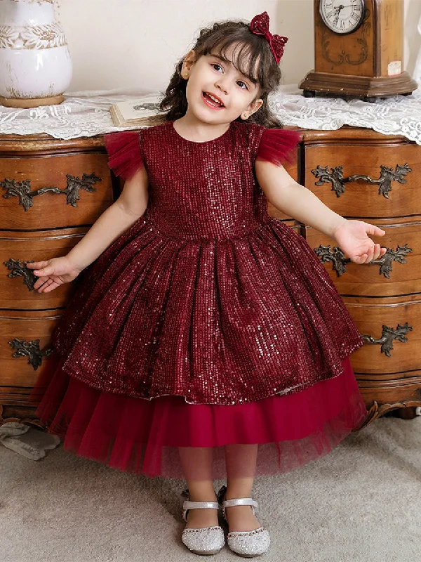 Clearance Sale, All Cheap A-Line/Princess Scoop Flying Sleeves Sequin Christmas Dresses for Girls