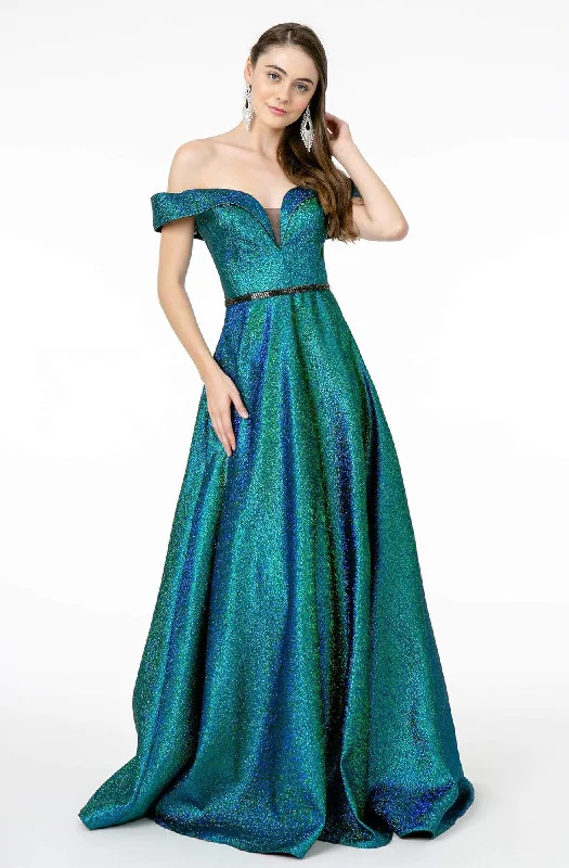 You'Ll Love Us Because Elizabeth K - GL2982 Folded Off Shoulder Metallic Lame A-Line Gown