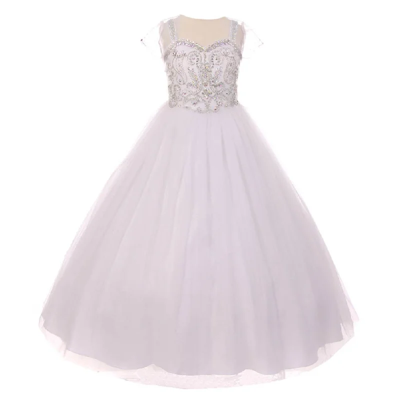 Eclectic Style Wardrobe Little Girls White Bedazzled Rhinestone Tulle Bolero Special Occasion Dress 4-6 Eclectic Style Wardrobe Little Girls White Bedazzled Rhinestone Tulle Bolero Special Occasion Dress 4-6