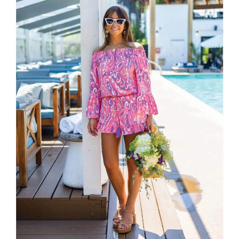 Online Clothing Stores La Mer Luxe 3/4 Sleeve Jayda Romper - Cream/Cotton Candy Mail