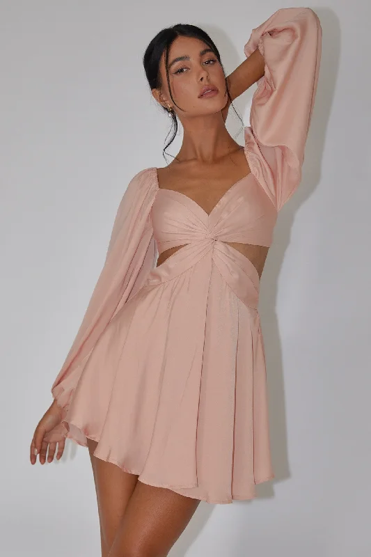 Chic Trends Unveiled Miraya Balloon Sleeve Twist Mini Dress Peach