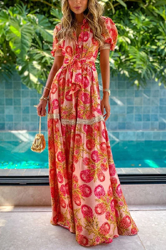 Trend Setting Threads Driving Down Sunset Floral Maxi Dress