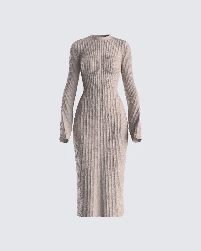 Trendsetting Threads Rejina Taupe Wide Rib Midi Dress