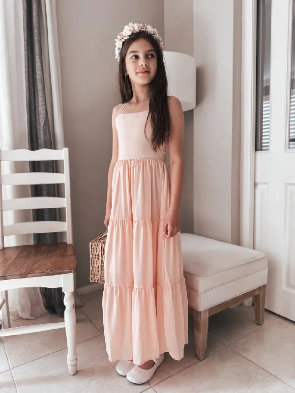 Wardrobe Update Clara Chiffon Girls Maxi Dress Peach