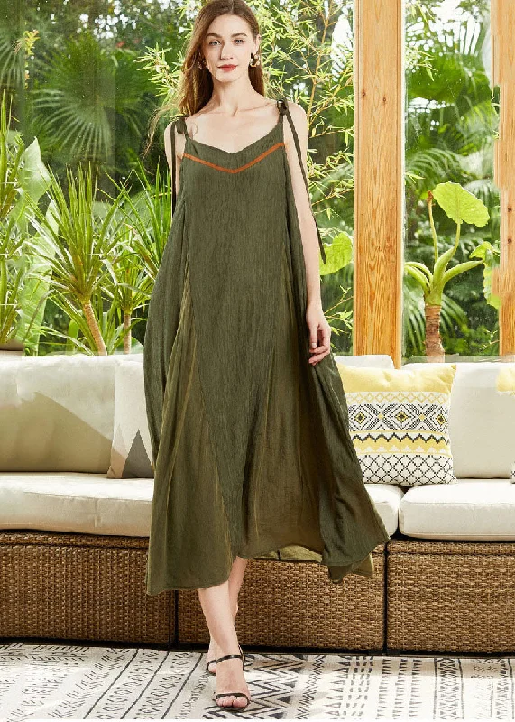 Exclusive Discounts Fitted Army Green Oversized Patchwork Cotton Beach Dress Summer