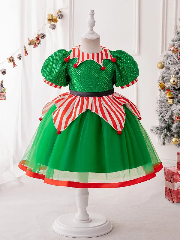 Trendy New Clothes Ball Gown Scoop Puff Sleeves Christmas Dresses for Girls