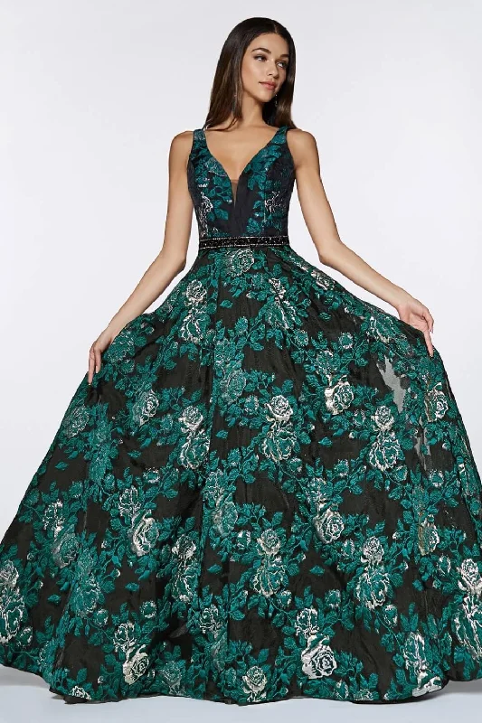 Flash Sale, Don't Miss Cinderella Divine CR821 Floral Ball Gown Long Prom Dress