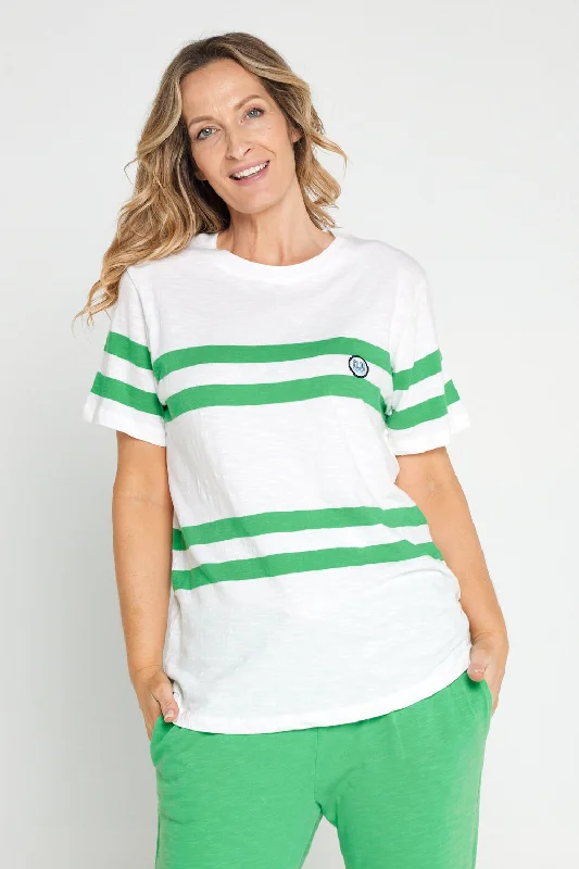 Modern Women’s Fashion with Vintage Touches Allegra Short Sleeve Tee - White/Greenbriar Stripe