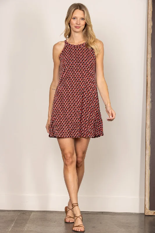 Shop Our Looks CHEVRON RED HALTER FLORAL PRINT SLEEVELESS A-LINE MINI DRESS  D5107