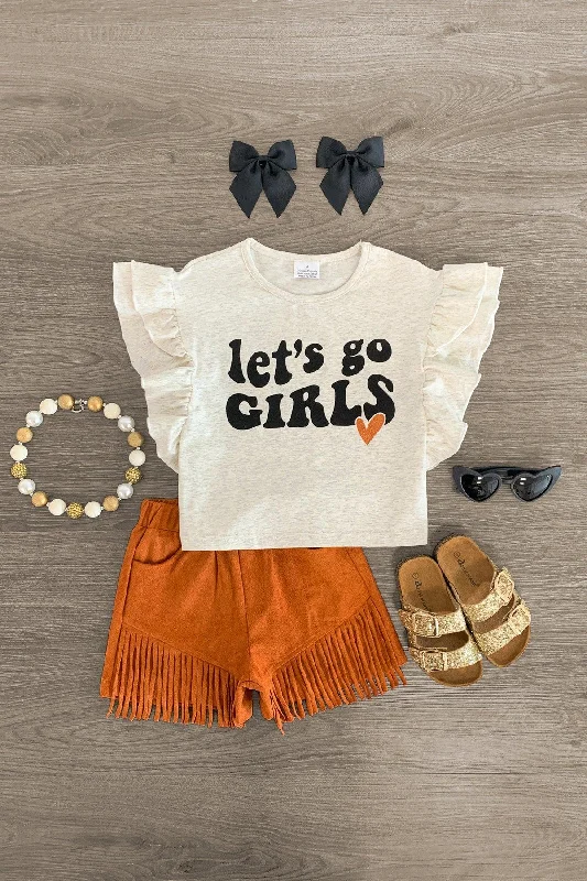 Stylish Savings "Let's Go Girls" Rust Fringe Suede Short Set