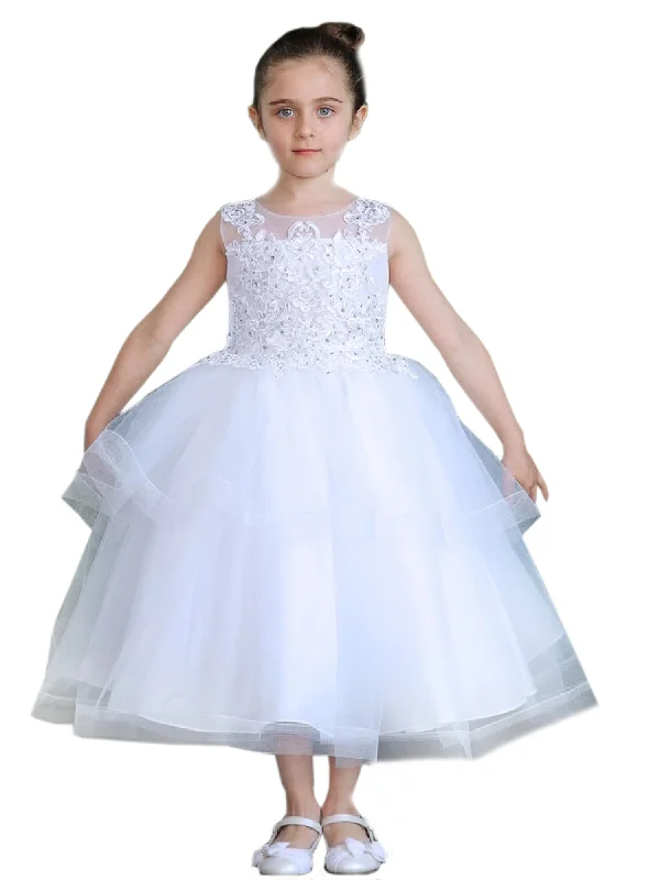 Fashion Forward, Function First Little Girls White Illusion Neckline Lace Organza Flower Girl Dress 2-6 Fashion Forward, Function First Little Girls White Illusion Neckline Lace Organza Flower Girl Dress 2-6