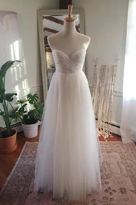 Seasonal Sale Roycebridal Simple Tulle Floor Length Open Back Sweetheart Strapless Wedding Dresses, MW217