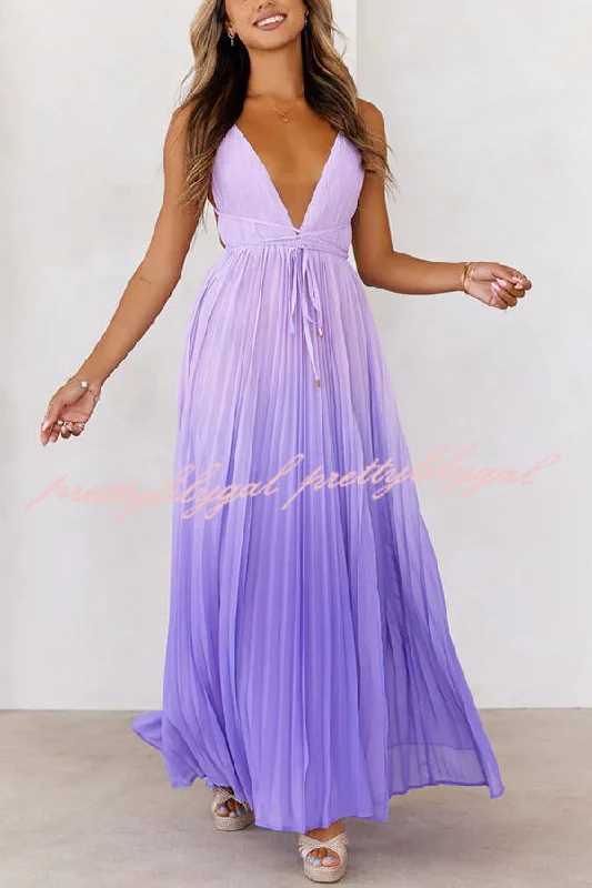 Trendy New Clothes Love Letter To You Pleated Gradient Print Back Tie-up Slit Maxi Dress Trendy New Clothes Love Letter To You Pleated Gradient Print Back Tie-up Slit Maxi Dress