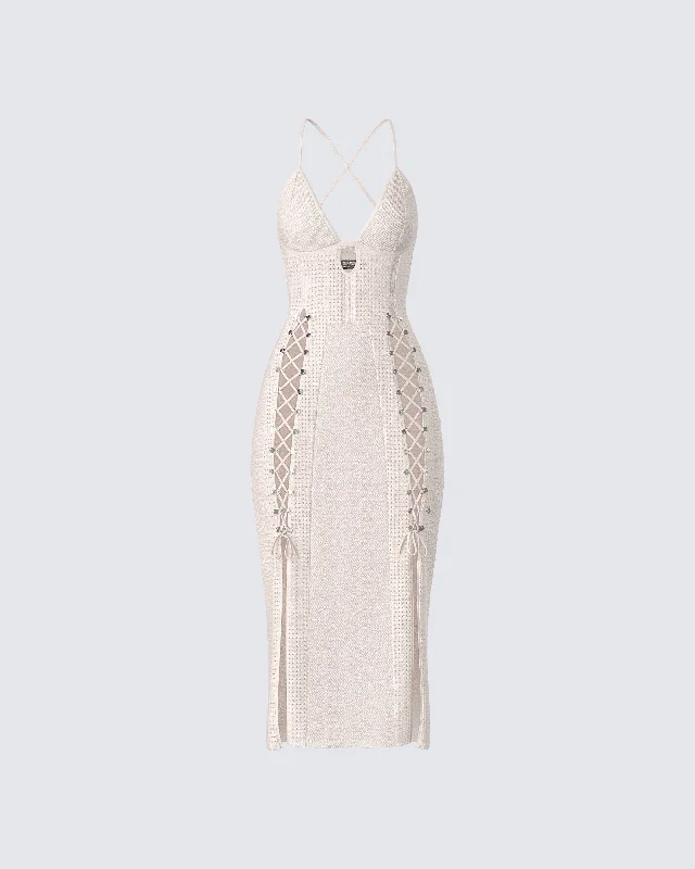 Stupidly Low Prices Jing Ivory Crochet Knit Midi Dress