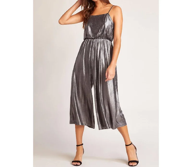 Versatile Women’s Fashion Shine On Metallic Jumpsuit In Silver Metallic