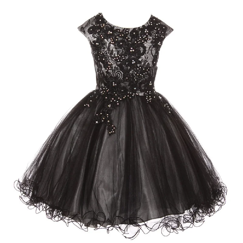 Trend Forward Threads For Her Little Girls Silver Black Rhinestone Embroidered Lace Flower Girl Dress 4-6 Trend Forward Threads For Her Little Girls Silver Black Rhinestone Embroidered Lace Flower Girl Dress 4-6