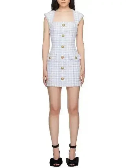 Break Fashion Norms Gingham Tweed Mini Dress