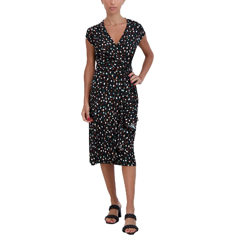 Women’s Trendy Outfits Signature By Robbie Bee Womens Petites Dotted Knee-Length Midi Dress