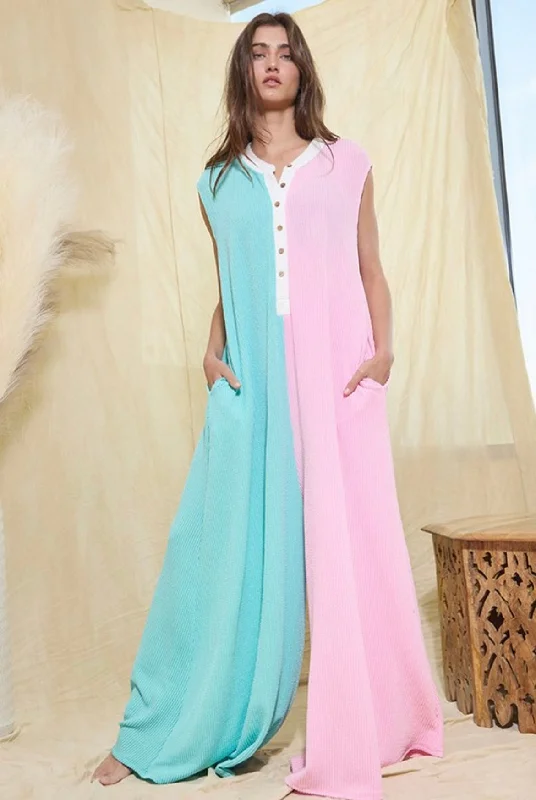 Woman Clothing Listen Up Jumpsuit - Aqua/Pink