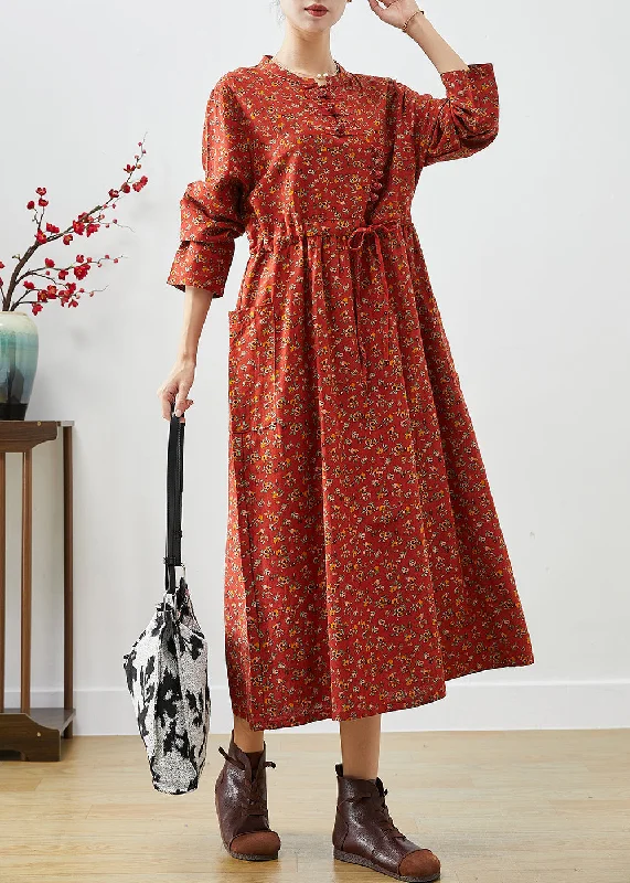 Refresh Your Look With Our Women's Fashion Sale Organic Orange Cinched Print Cotton Vacation Dresses Fall
