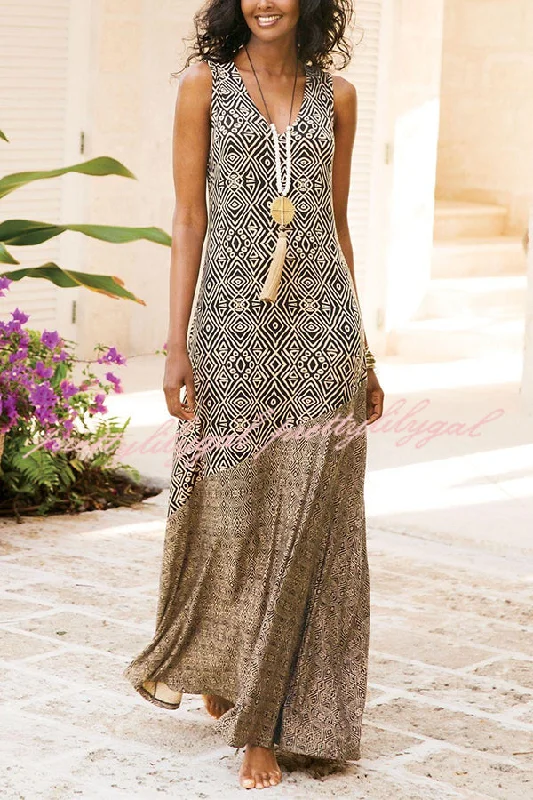 Latest Trends Elegant and Unique Printed V Neck Maxi Dress