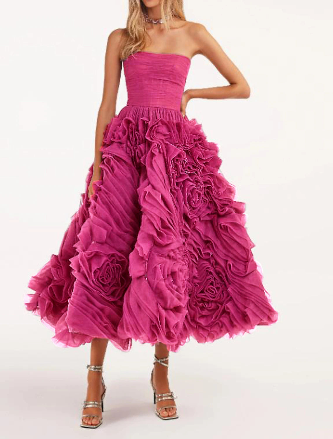 Stylish Dresses for Women A-Line Prom Dresses Floral Dress Masquerade Ankle Length Sleeveless Strapless Tulle Backless with Floral Stylish Dresses for Women A-Line Prom Dresses Floral Dress Masquerade Ankle Length Sleeveless Strapless Tulle Backless with Floral