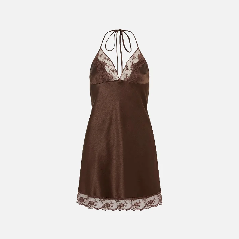 Trend Forward Women's Wear SIR Aries Halter Mini Dress - Chocolate