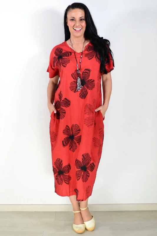 Premium Quality Garments Black Floral Rust Dress