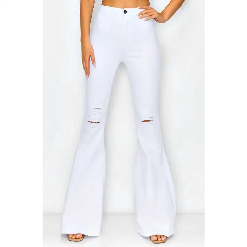 Extreme Clearance Deals Distressed High Waist Bell Pants In White