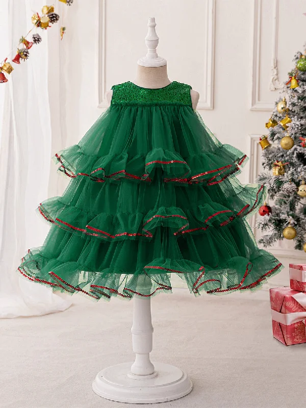 Huge Discounts This Week Tiered Ball Gown Scoop Sleeveless Christmas Dresses for Girls