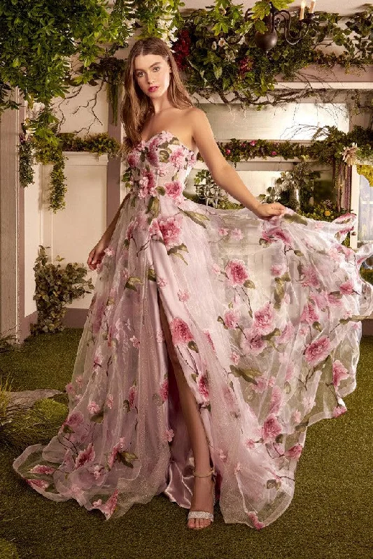 Don't Miss Out Andrea & Leo A1035 Prom Long Strapless Floral Print Ball Gown